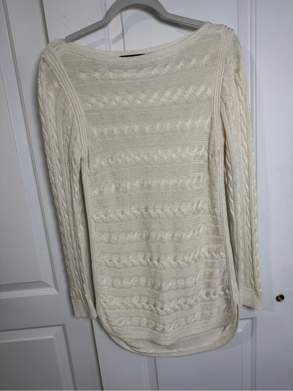 Lauren Ralph Lauren Cream Cable Knit Cotton Blend Boat Neck Sweater Women’s M